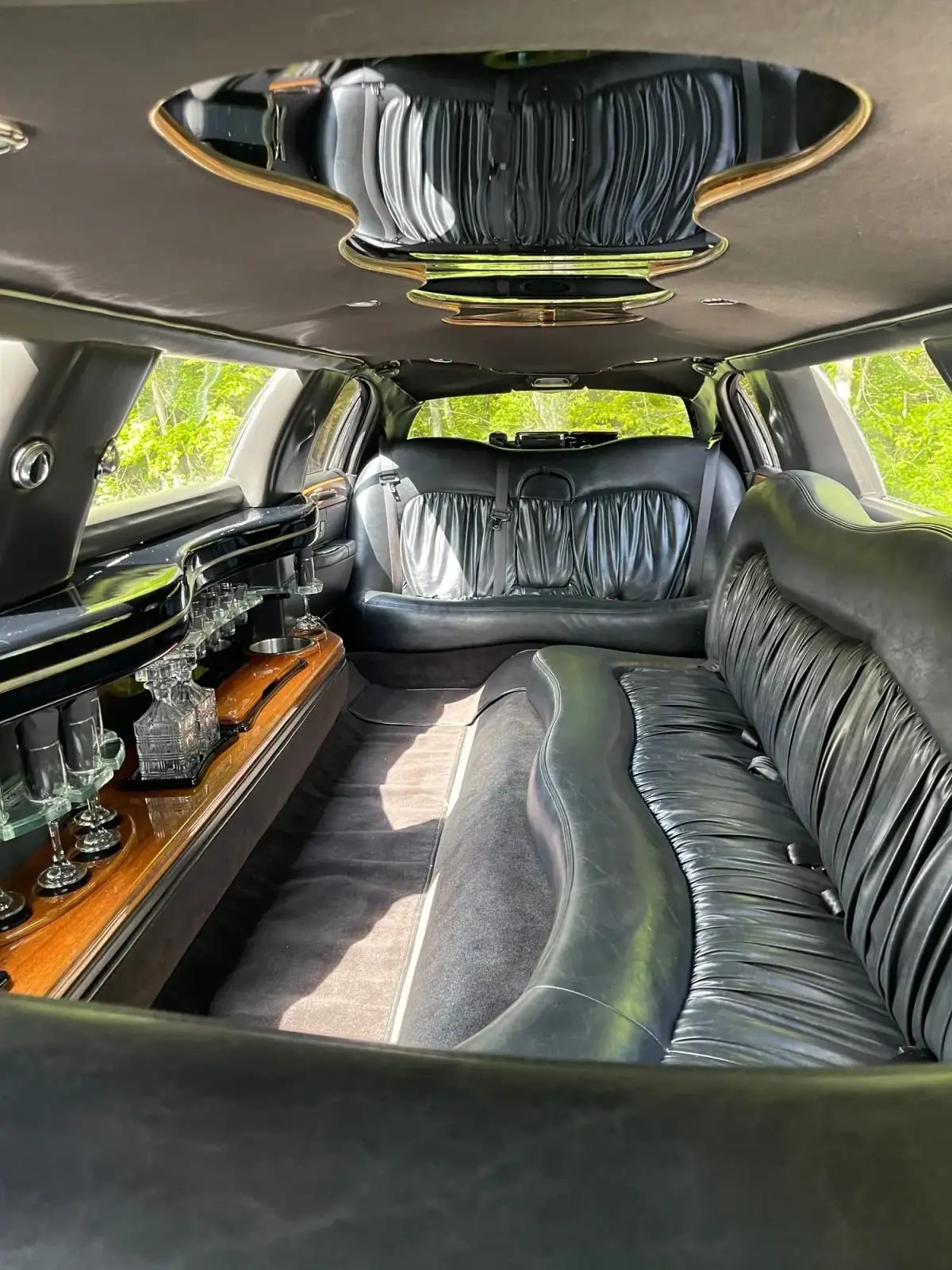 Blue ambient lighting inside a stretch limousine