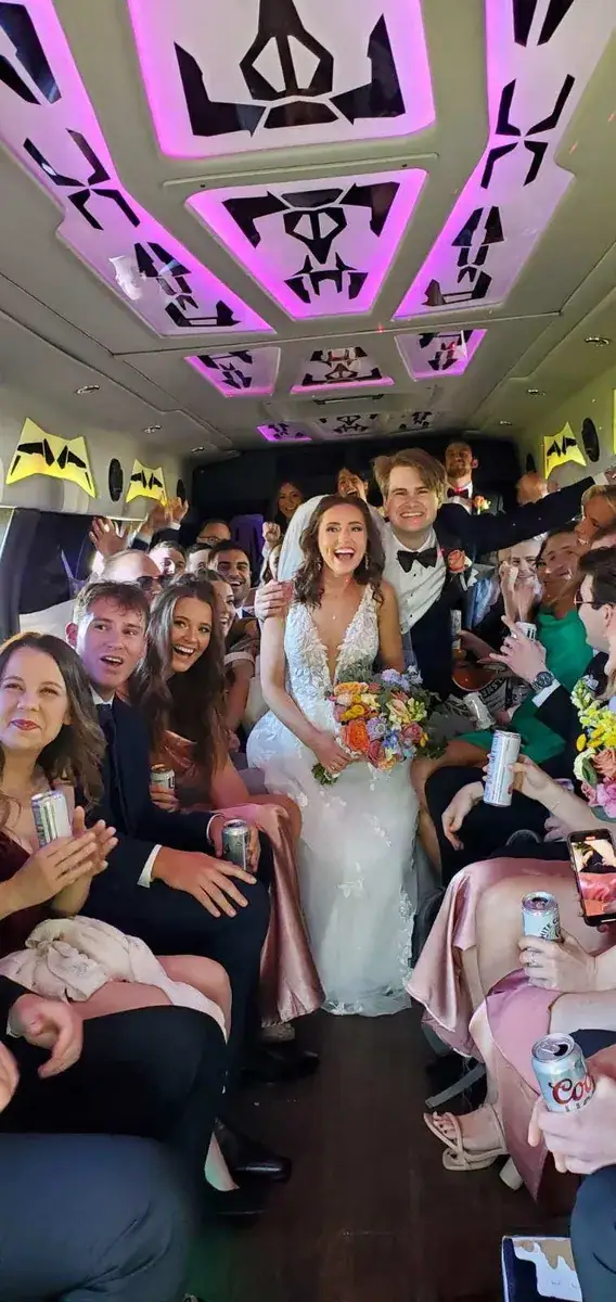 Passengers seated inside a party bus